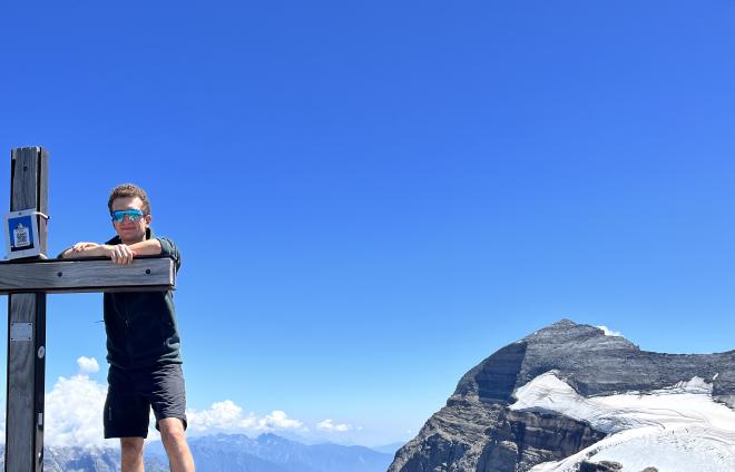 Max hiking in the Swiss Alps