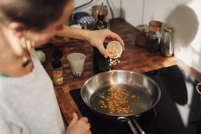 A woman cooking