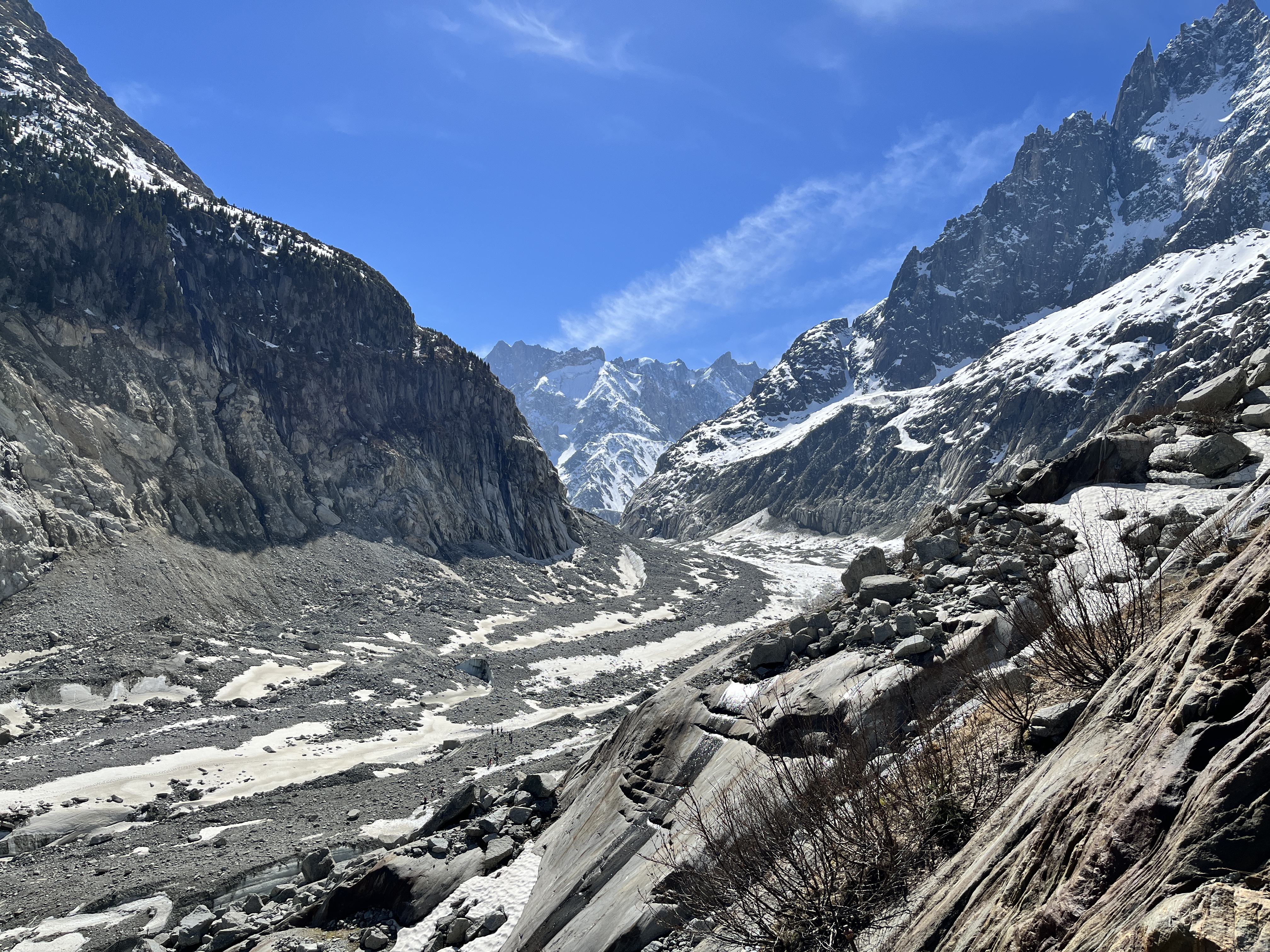 The tongue of the Mer de Glace glacier in the Mont-Blanc-Massif