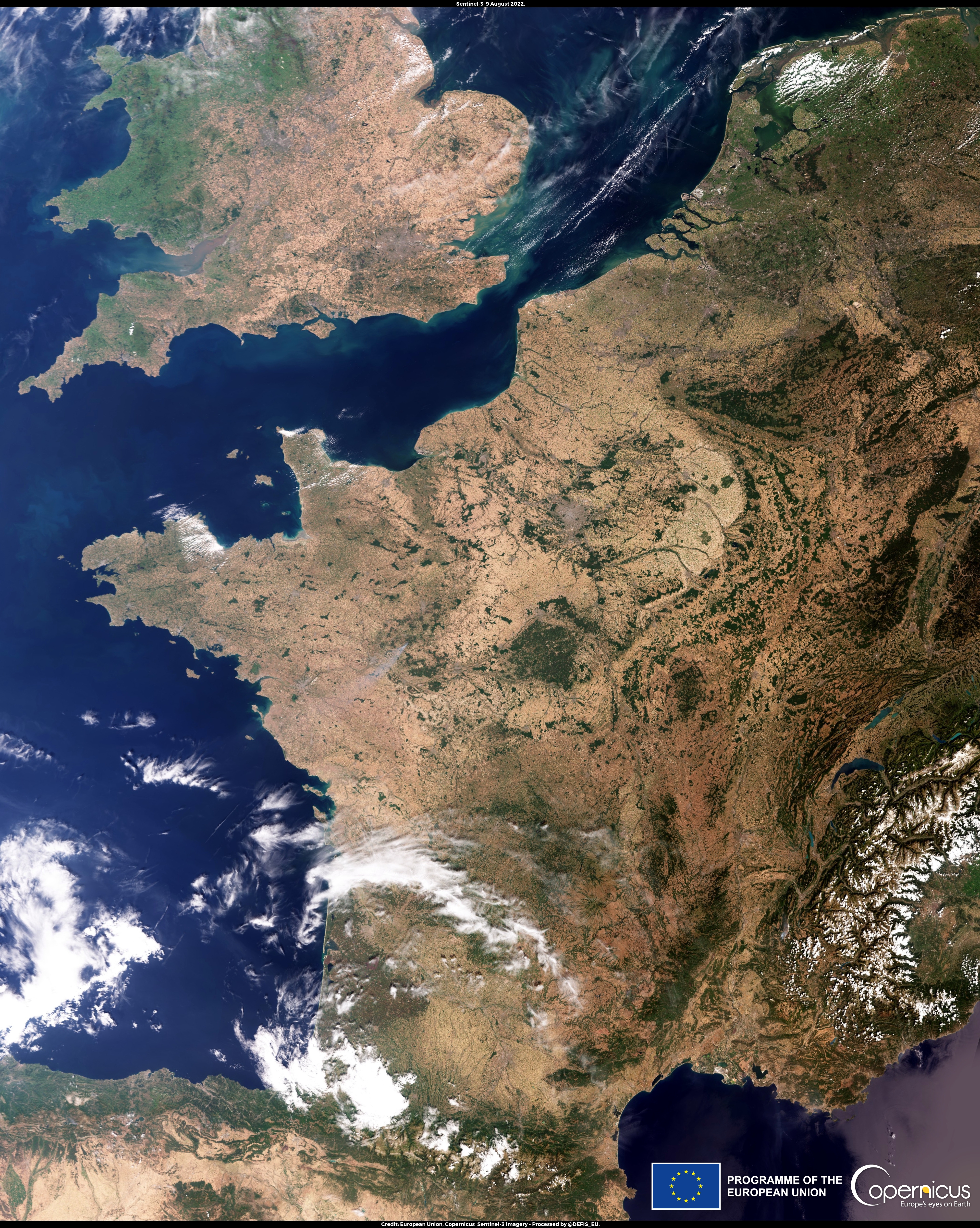 A satellite image of Western Europe