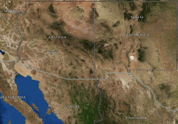 Satellite image of New Mexico, Arizona and northern Mexico