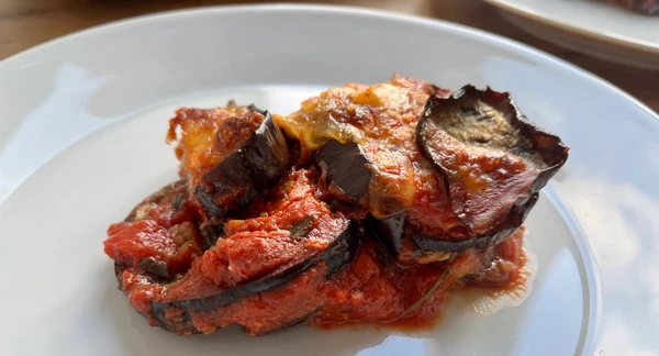 A piece of parmigiana, here are the layers in detail.