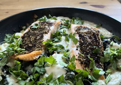 Salmon with zaatar and tahina from the oven