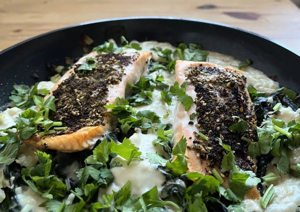 Salmon with zaatar and tahina from the oven