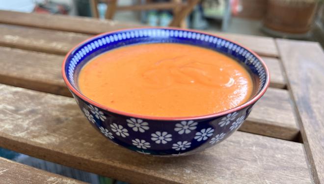 A bowl of gazpacho