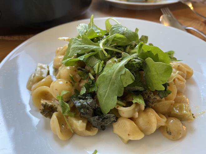 One-pot pasta with broccoli and herbs