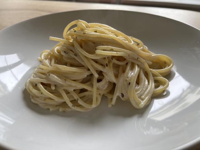 A plate of ricotta lemon pasta